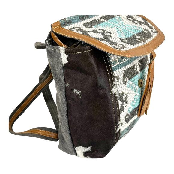 NEW Myra Tapestry & Leather Cowhide Hair BACKPACK HANDBAG 12x13" Purse Isabella - Picture 3 of 14